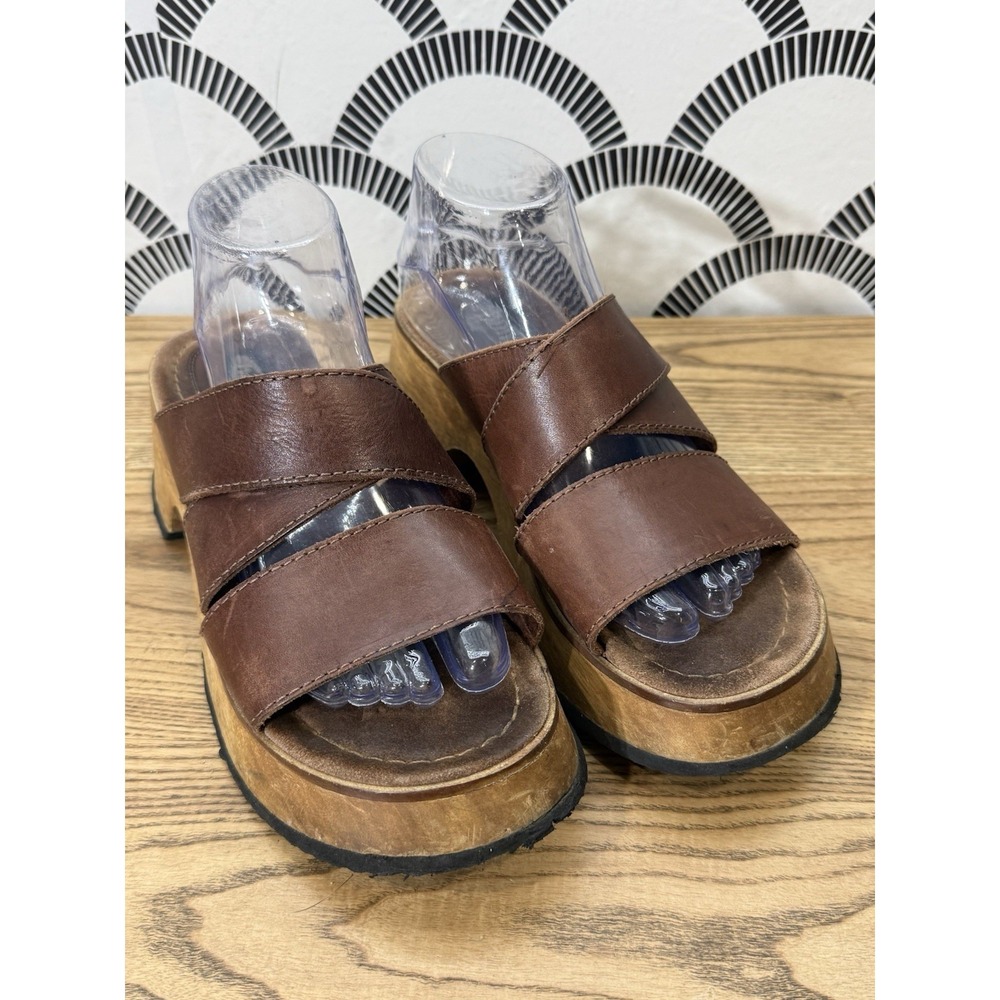 VTG 90s Y2K BONGO Size 9 Wooden Chunky Platform Sandals Shoes Women's Brown